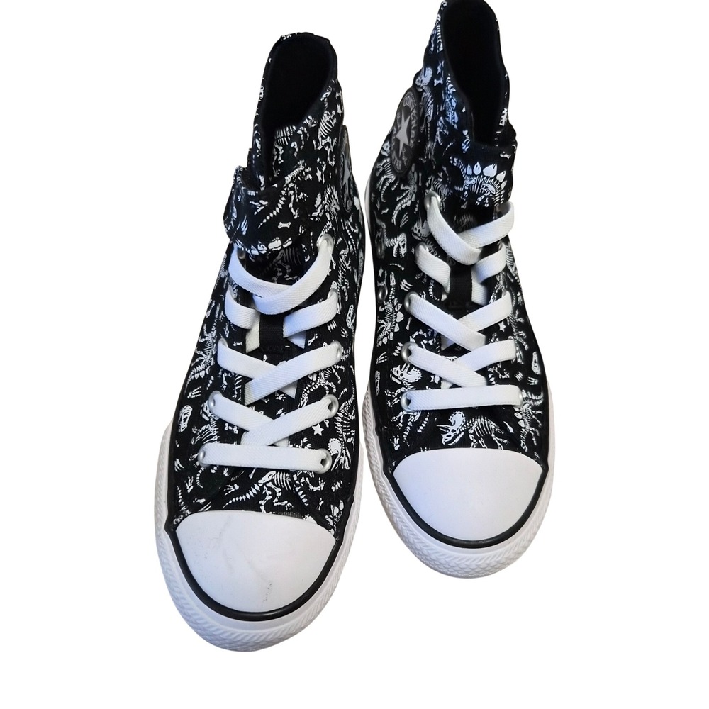 Converse Chuck Taylor All Star 1V Hi Black Dinosaur Skeleton Youth 1.5 A06122F